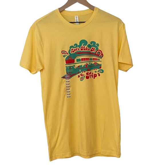 Next Level Apparel Woman's Size Small Yellow Lets Take A Trip Short Sleeve Shirt - Picture 1 of 8